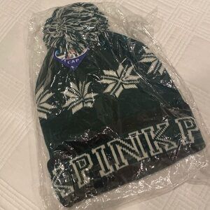 Green Cute PINK Winter Stocking Cap with puff ball (OL)